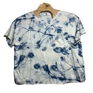 LUNYA Silk Washable Pocket T-Shirt Top Women's Size XL Blue Tie Dye Short Sleeve
